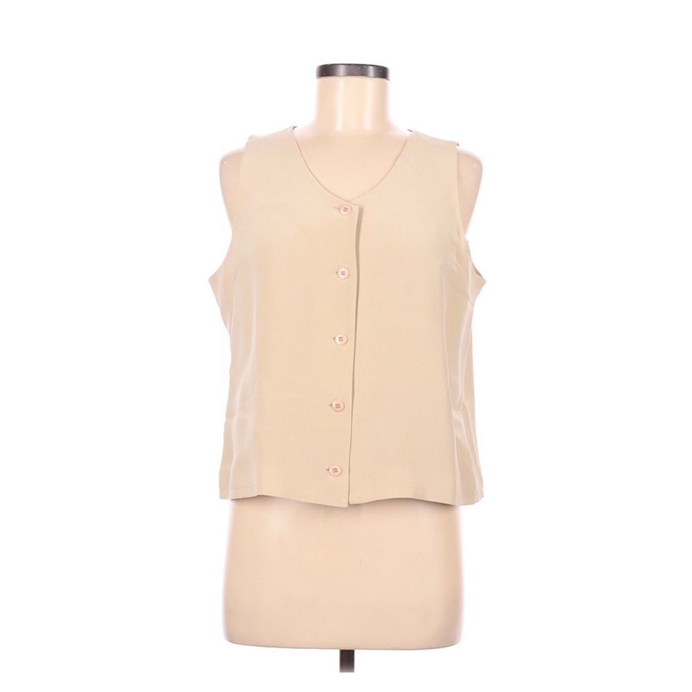 City Silk Sleeveless Silk Button Down Top Tan  14